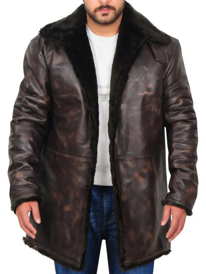 Premium Men’s Distressed Brown Leather Jacket with Fur Collar