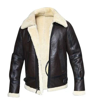 Men's Brown B3 RAF  Aviator Bomber Shearling Sheepskin Leather Jacket