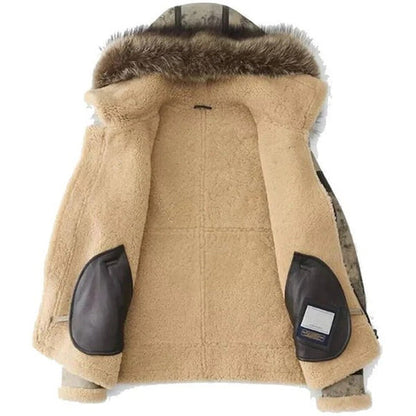 Men Aviator B3 Bomber Shearling Leather Jacket