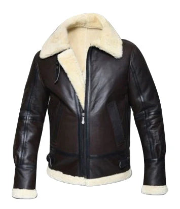 Men's Brown B3 RAF  Aviator Bomber Shearling Sheepskin Leather Jacket
