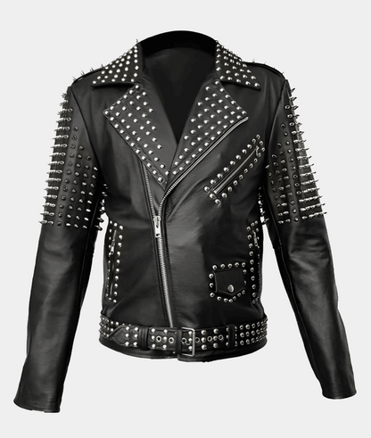 Men Black Studded Leather Biker Jacket