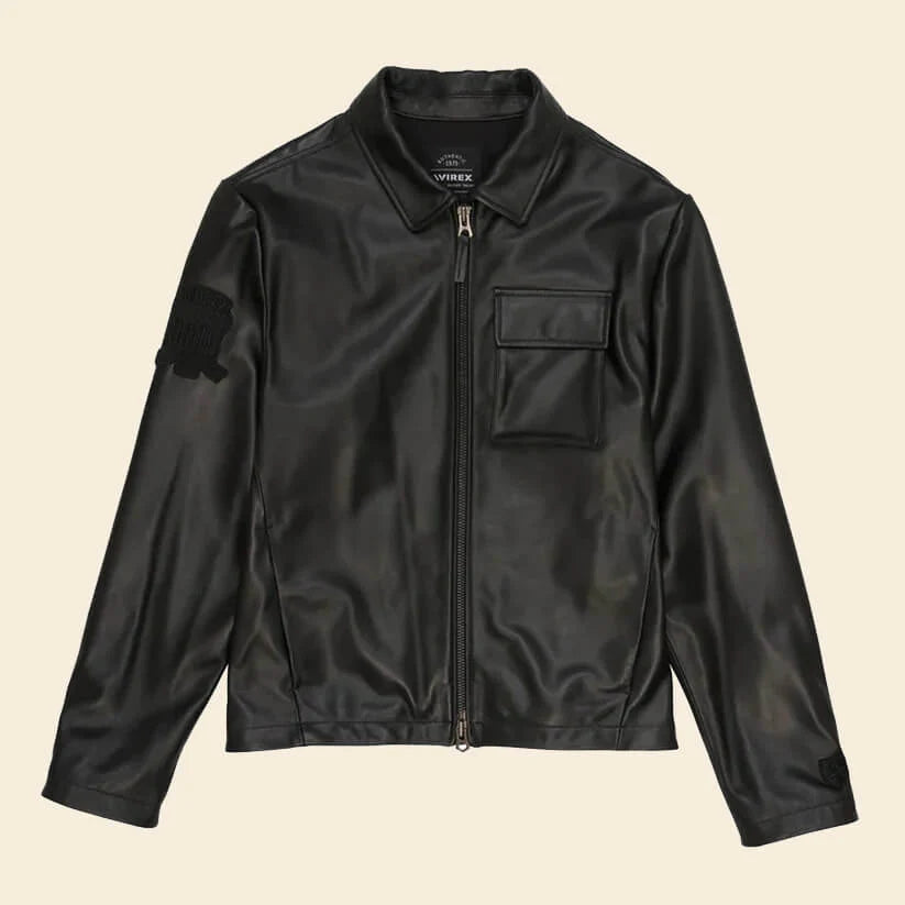 Black Aviator Shirt Style Avirex Leather Jacket