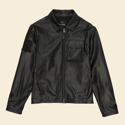 Black Aviator Shirt Style Avirex Leather Jacket