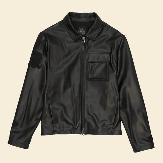 Black Aviator Shirt Style Avirex Leather Jacket
