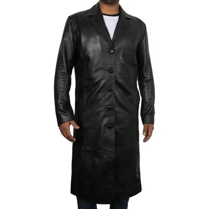 Men Long Leather Trench Coat