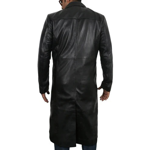 Distressed Leather Trench Coat Men
