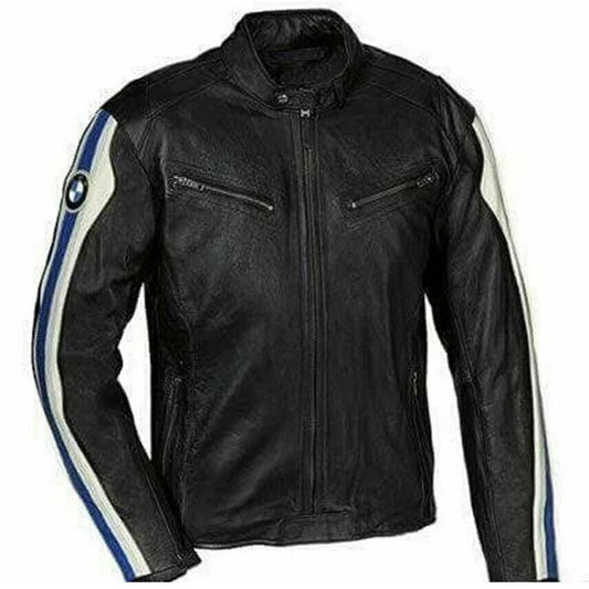 BMW Black Cowhide Leather Motorbike Jacket CE Approved