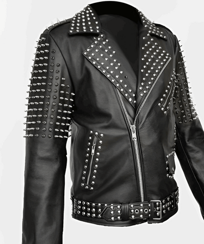 Men Black Studded Leather Biker Jacket
