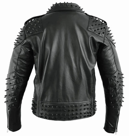 Men Studded Black Biker Leather Jacket
