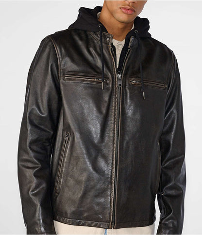 Men black cafe racer leather jacket