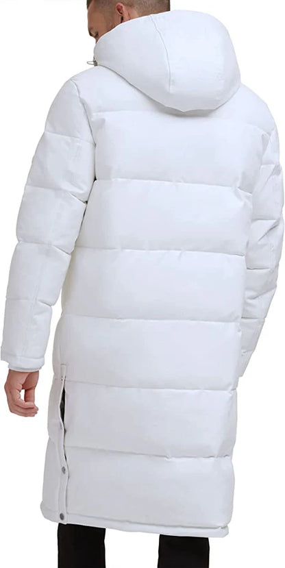 Men White Puffer Trench Leather Coat