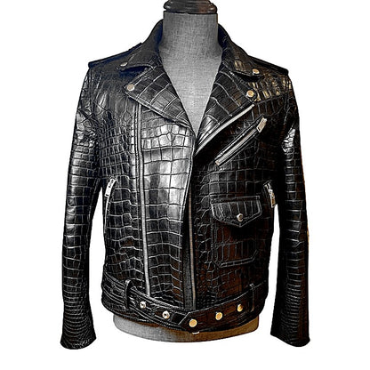 Casual Alligator Leather Biker Jacket for Men