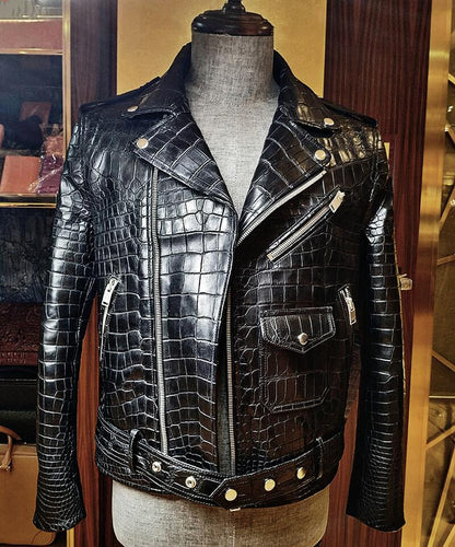 Casual Alligator Leather Biker Jacket for Men
