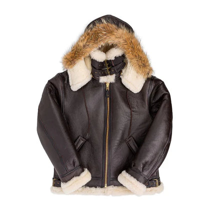 Men B3 Hooded Sheepskin Bomber Jacket