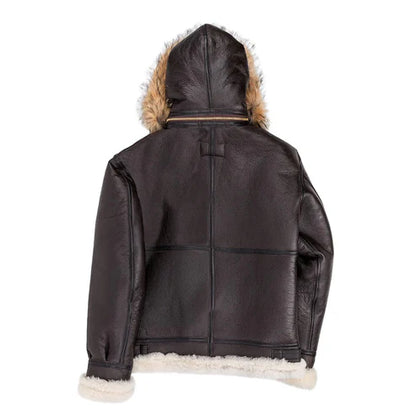 Men B3 Hooded Sheepskin Bomber Jacket