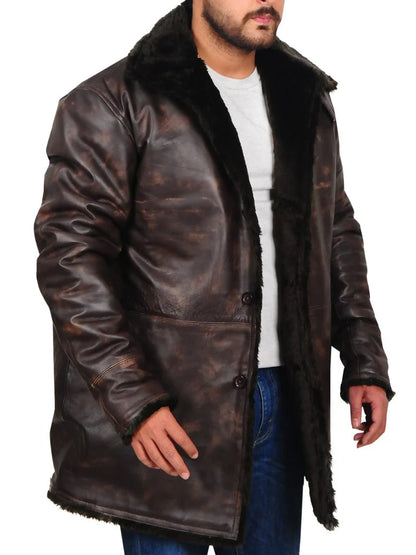 Premium Men’s Distressed Brown Leather Jacket with Fur Collar