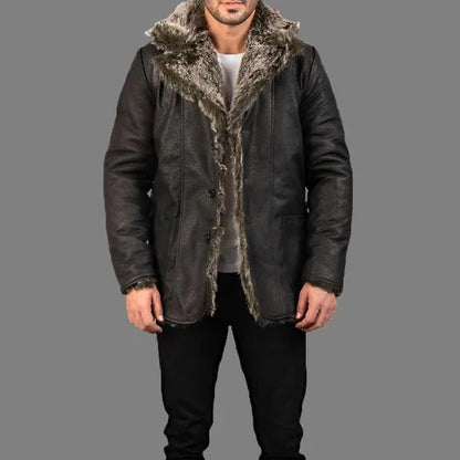 Furlong Black Leather Trench Coat Men