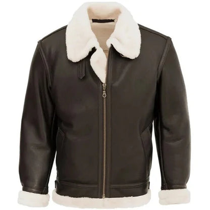 Men Genuine Leather B3 Shearling Flight Jacket