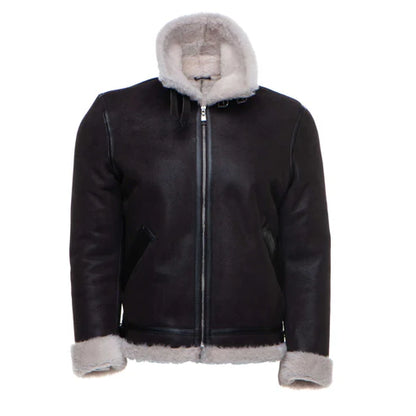 Hampton Classic Brown Bomber Aviator Shearling Jacket with Collar Belt