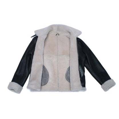 Hampton Classic Brown Bomber Aviator Shearling Jacket with Collar Belt