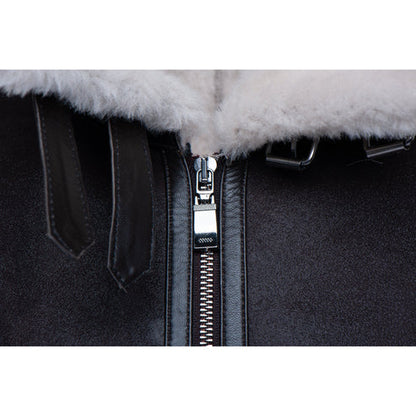 Hampton Classic Brown Bomber Aviator Shearling Jacket with Collar Belt