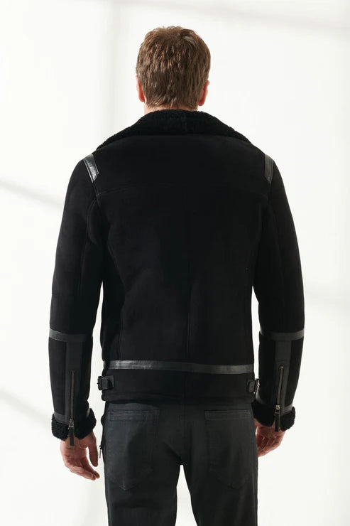 Men Black Aviator Shearling Jacket