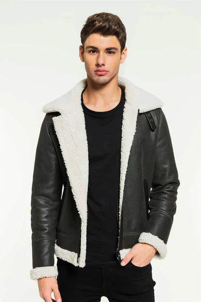 Men Grizzly Grey Aviator Shearling Jacket