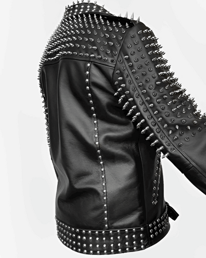 Men Black Studded Leather Biker Jacket