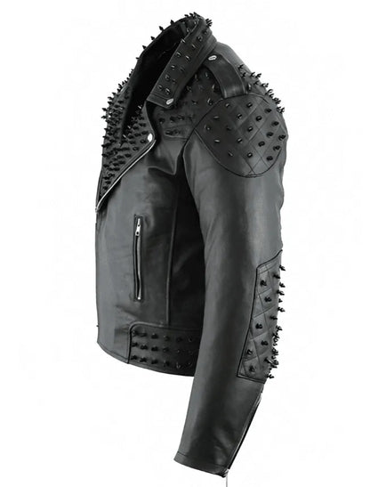 Men Studded Black Biker Leather Jacket