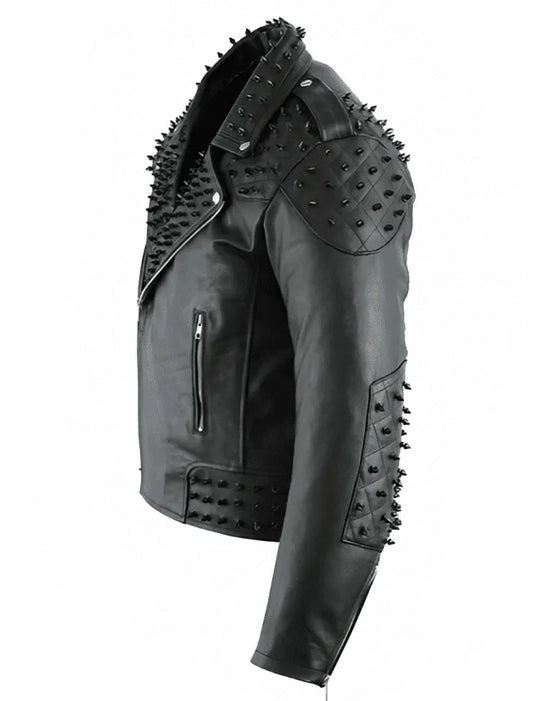 Men Studded Black Biker Leather Jacket