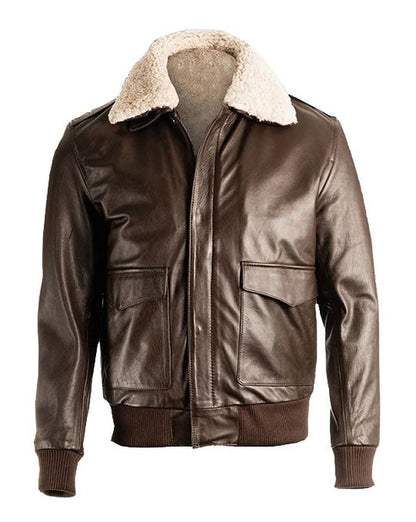 Men Brown Pilot Shearling Jacket