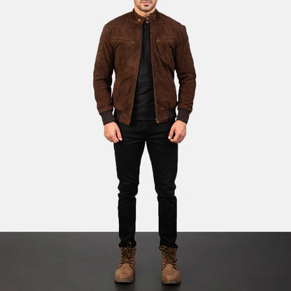 Sven Mocha Suede Bomber Jacket for Men