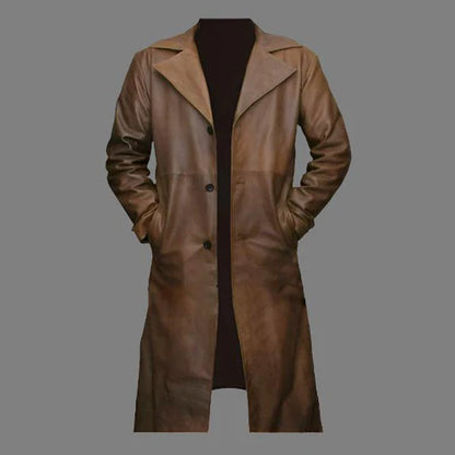 Men Brown Lambskin Leather Trench Coat