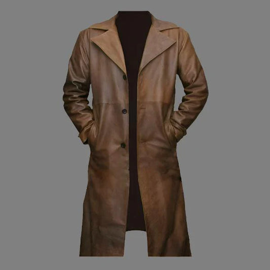 Men’s Brown Leather Trench Coat