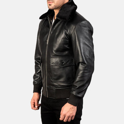 Airin G-1 Black Leather Bomber Jacket for Men