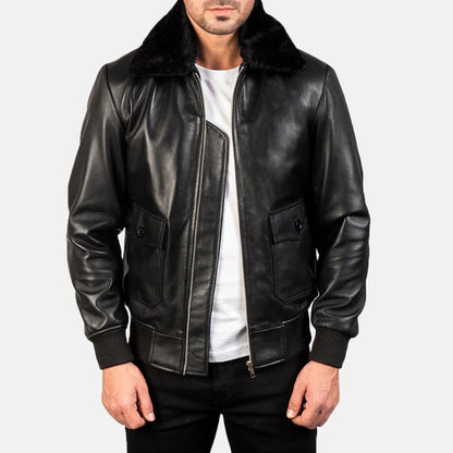 Airin G-1 Black Leather Bomber Jacket for Men
