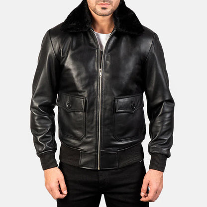 Airin G-1 Black Leather Bomber Jacket for Men