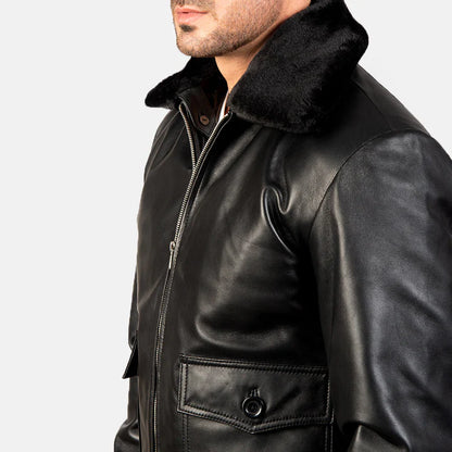 Airin G-1 Black Leather Bomber Jacket for Men