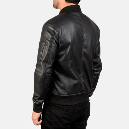 Bomia MA-1 Black Leather Bomber Jacket