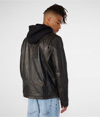 Men black cafe racer leather jacket