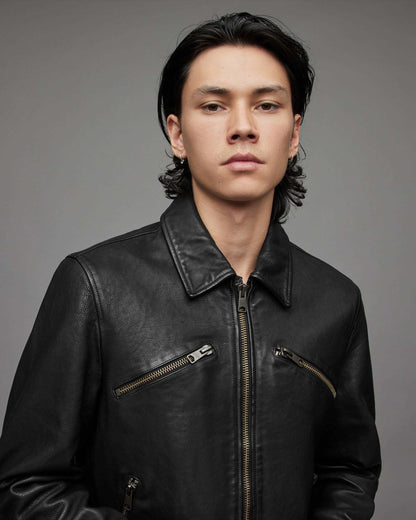 Men cafe racer leather jacket black