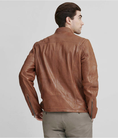 Men Brown Cafe Racer Leather Jacket