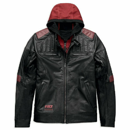 Men's Harley Davidson Motorcycle Leather Jacket with Donhill Hoodie