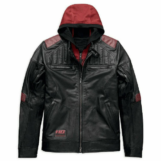 Men's Harley Davidson Motorcycle Leather Jacket with Donhill Hoodie