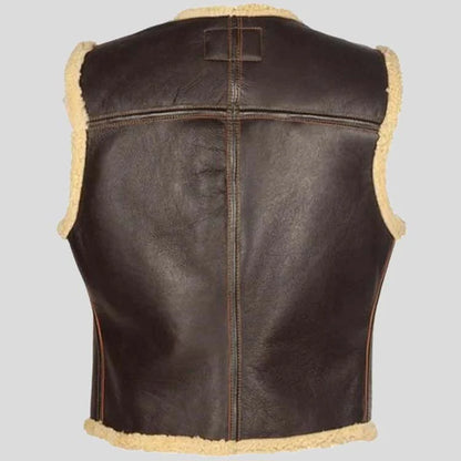 Mens Tan Brown Shearling Biker Style Real Leather Vest