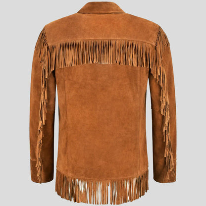 Men’s Tan Classic Western Fringe Real Suede Jacket