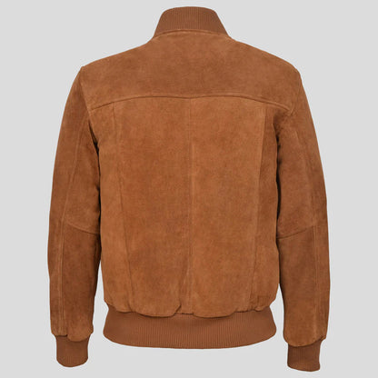 Mens Tan Plain Suede Classic Biker Style Leather Jacket