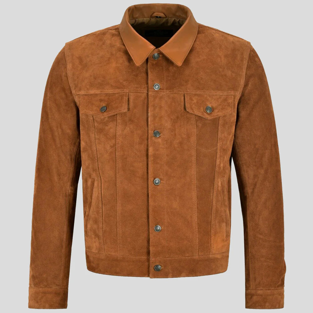 Men’s Tan Trucker Leather Jacket