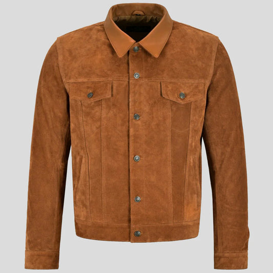 Men’s Tan Trucker Leather Jacket