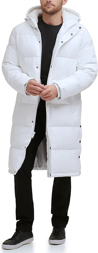 Men White Puffer Trench Leather Coat